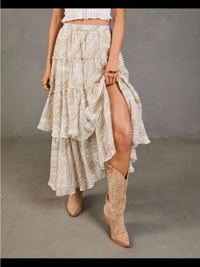 Sunset Drifter Tiered Paisley Maxi Skirt